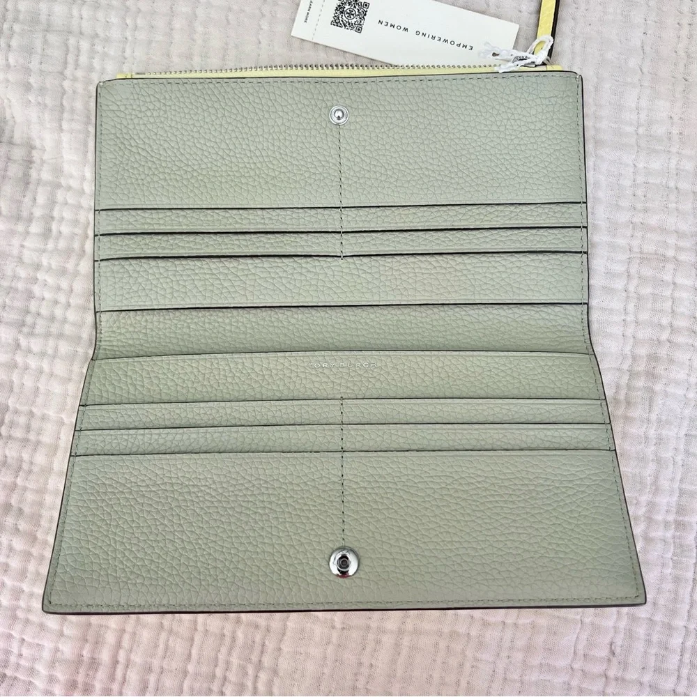Tory Burch | NWT Blake ColorBlock Slim Envelope Wallet Yellow Pinefrost Silver